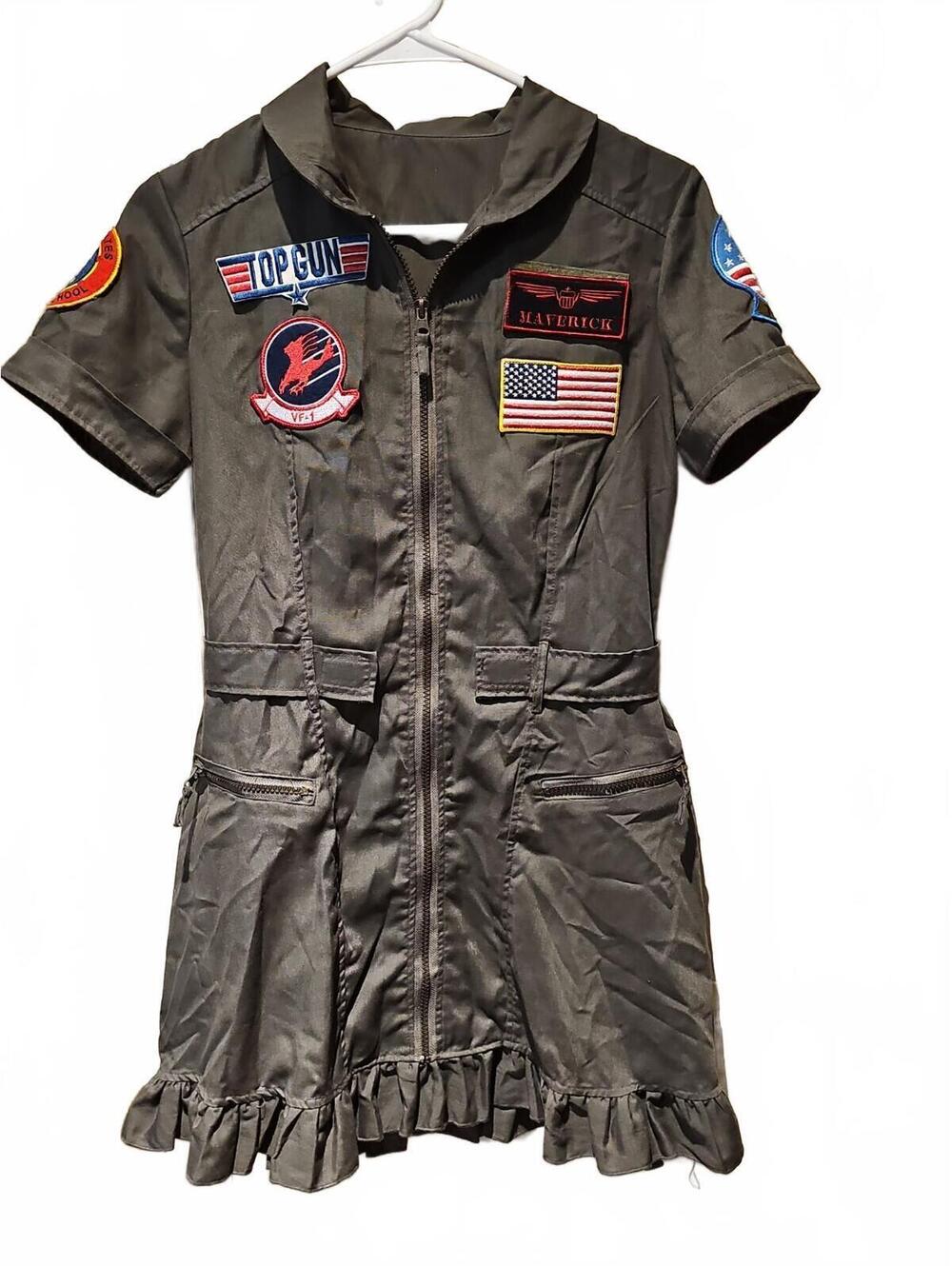 Leg Avenue Top Gun Women's Medium M Flight Dress Adult Costume Green Halloween